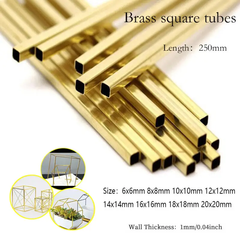 Brass Square Tube Diameter 6/8/10/12/14/16/18/20mm Length 250mm Long Brass Hollow Square Tube Modelmaking Rod Cutting Tool