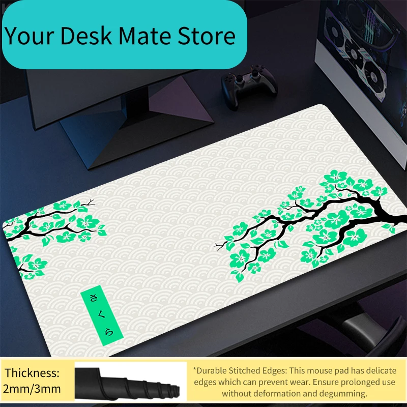 Green Cherry Blossom Office Carpet XXL Mouse Pad For Computer Keyboard Laptop Gaming long Big Mousepad White Mice Mat