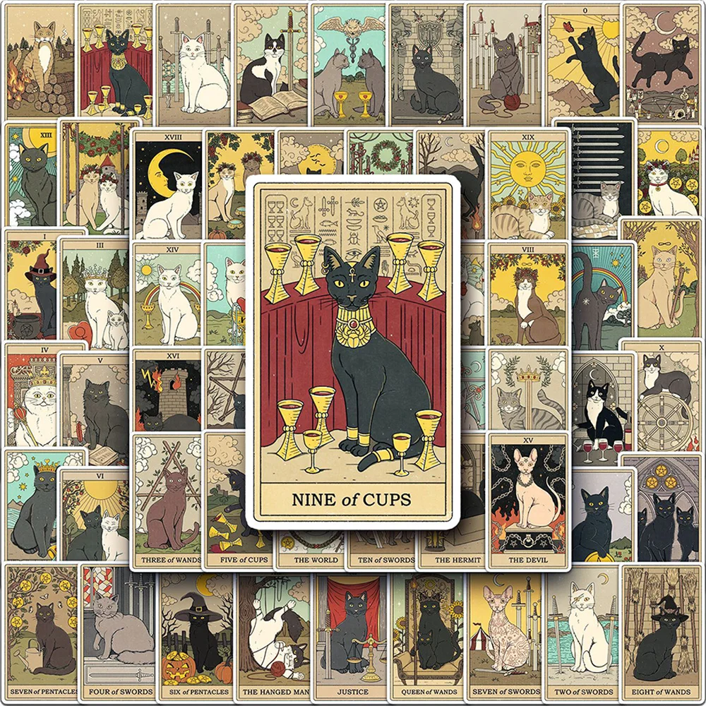 10/30/78PCS Vintage Katze Tarot Aufkleber Ästhetische Dekoration Aufkleber Spielzeug DIY Laptop Gitarre Skateboard Wasserdicht Retro Aufkleber Pack