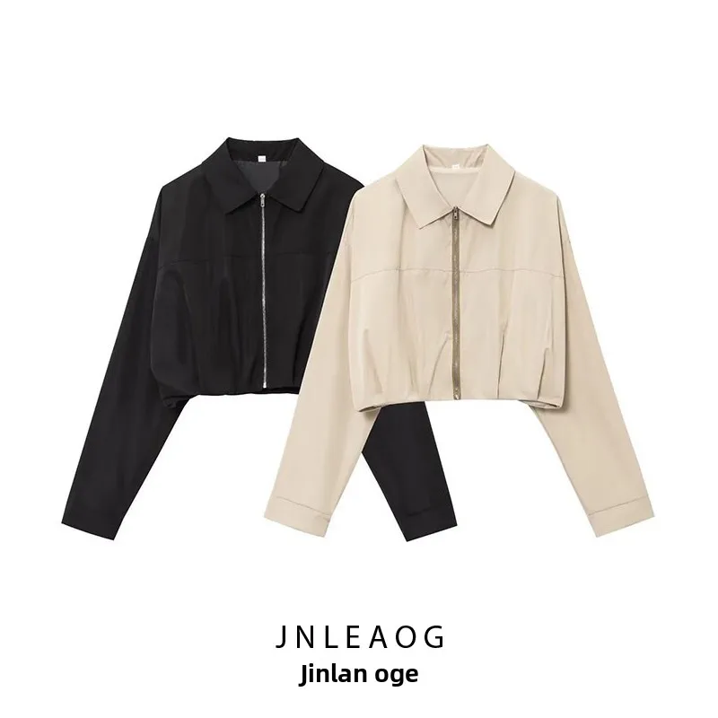 

JNLEAOG Spring New Women's Long Sve Collar ort Decorative Pleated Outerwear Straight Cut Polyester Ladies Coat