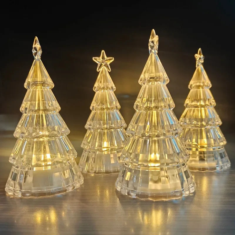 Transparent Acrylic Night Light Five Pointed Star Christmas Tree Shape Warm Light Desktop Decoration Festive Atmosphere Light