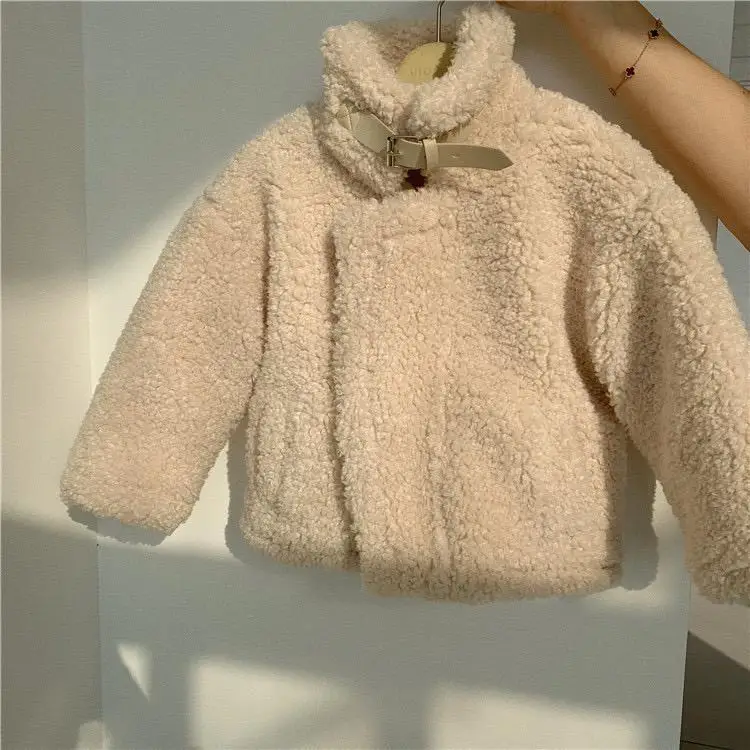 Girls Lamb Hair Coat Fashion Thickened Autumn and Winter Plush High Collar Warm Baby Korean Children Clothing