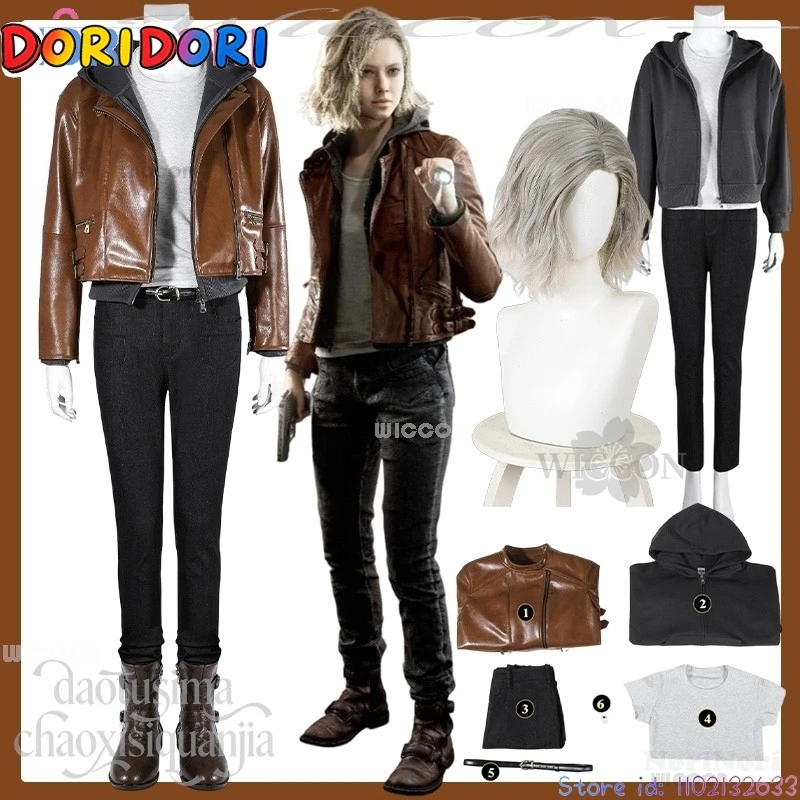 Costume de cosplay Requiem Grace, jeu d'horreur anime, veste courte en PU marron, accessoires gris, déguisement adulte