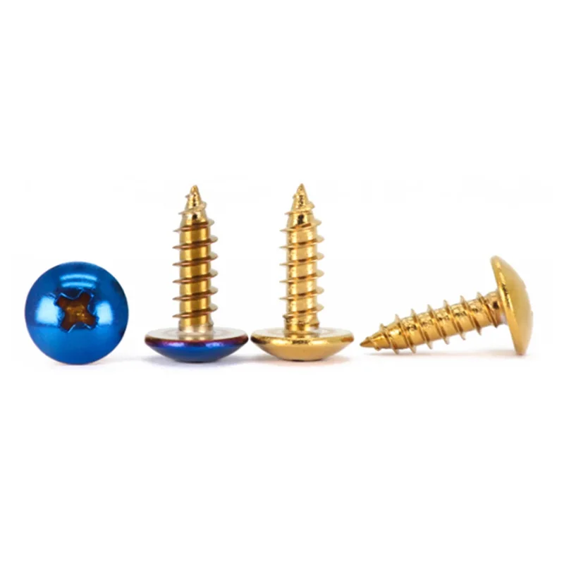 2pcs M5 X 16mm Stainless Steel Titanium Blue/Gold Large Pan Head Self Tapping Screws for Motorcycle Modification Decorative Bolt