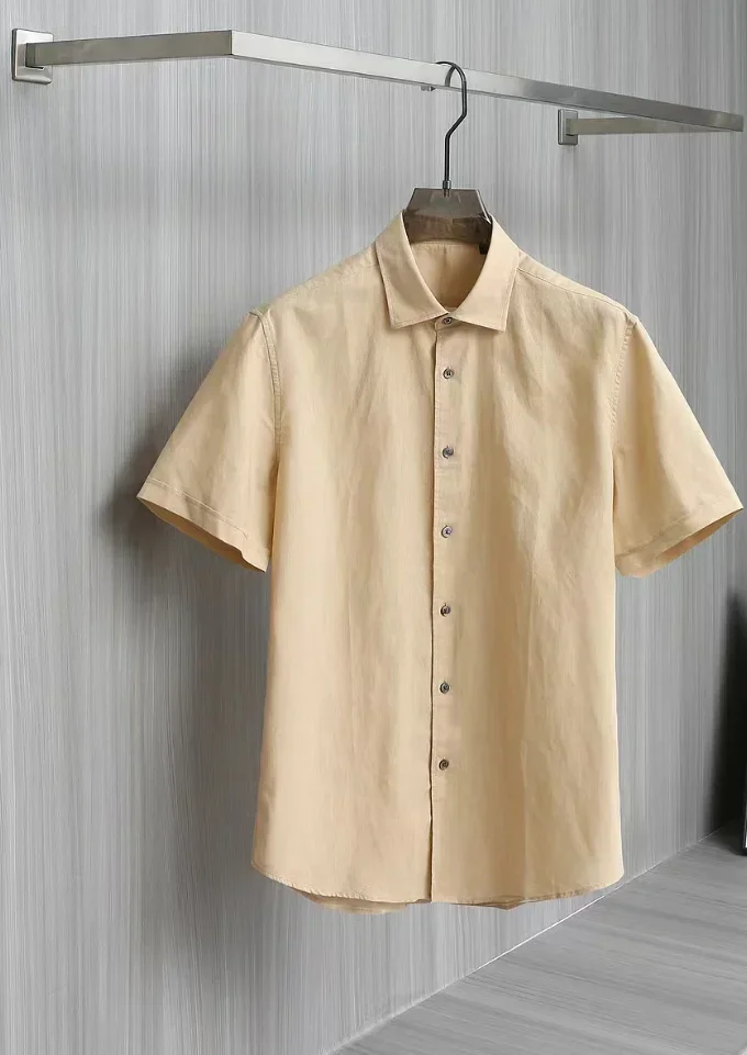 

2025 DIKU JING New Men's Tencel Linen Business Essential Short-sleeved Shirt, 100% Natural Linen Fabric M-3Xl