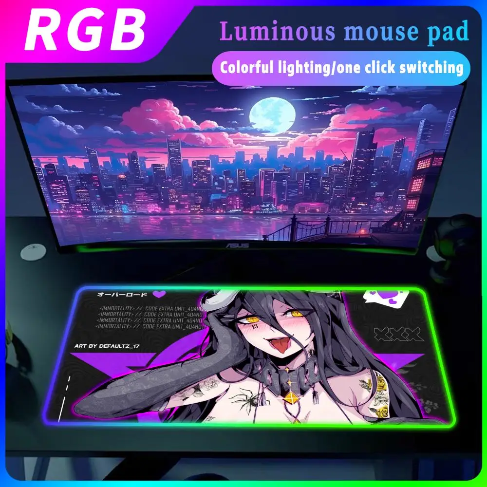 RGB Anime Girl Mouse Pad LED High Speed Computer Accessories Genshin Impact Desk Mat Large Keyboard  Mats Gaming Table carpet