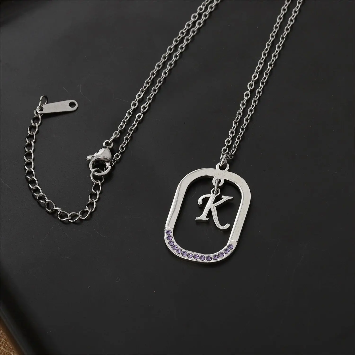 High-value Custom Initial Letter Tokens Necklace Stainless Steel Czech Diamond Ladies Everyday Jewelry Christmas Gift For Women