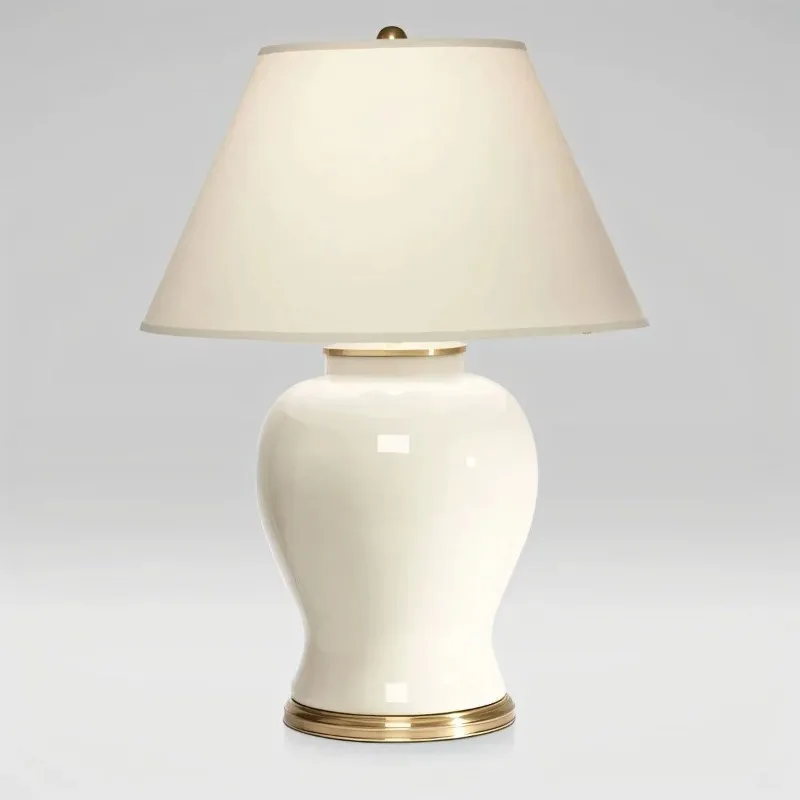 American Minimalist LED Floor Lamps White Ceramic Fabric Lampshade Desk Lamp Living Room Bedroom Study Embellish Reading Light