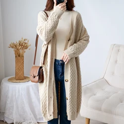 Cashmere Sweater Long Cardigan Women's Long Over Knee Sweater Cardigan Twisted Long Top Autumn and Winter Thickened Coat