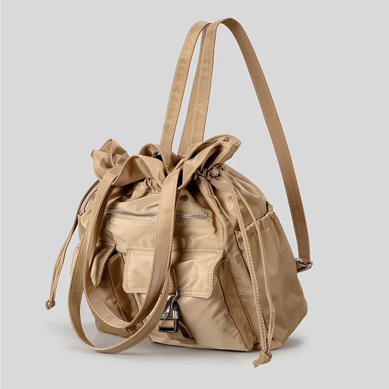 Casual Drawsting Large Capacity Shoulder Bags Waterproof Nylon Tote Bag Multiple Pockets Backapcks Multifunctional Crossbody Bag