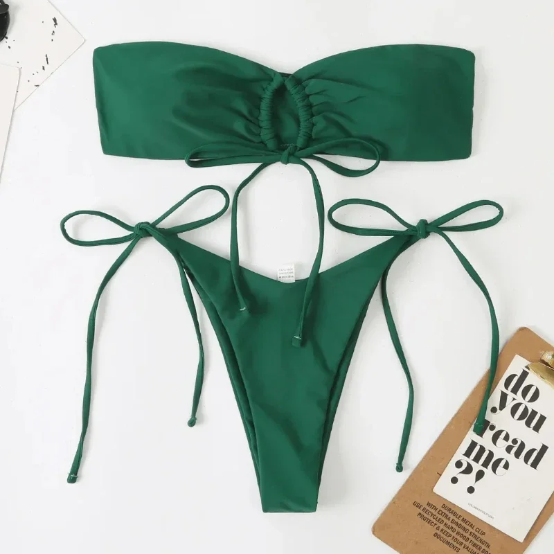 타이 사이드 브라질 비키니 세트 Bandeau Micro Biquini with Bow 하이 컷 수영복 비치웨어 수영복 여성 수영복 여성