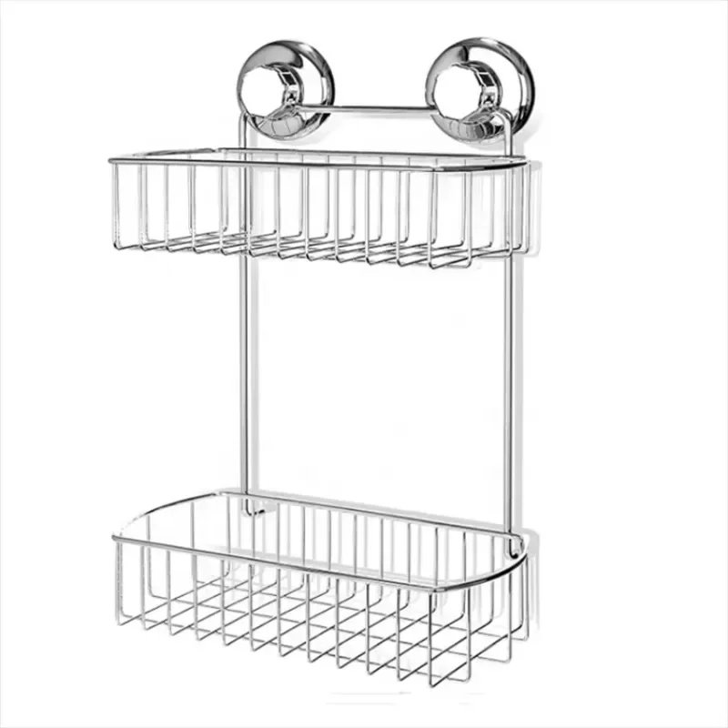 Wall Mounted Rack Bathroom Storage Shelf Metal Corner Shelves Shower Caddy With Suction Cup