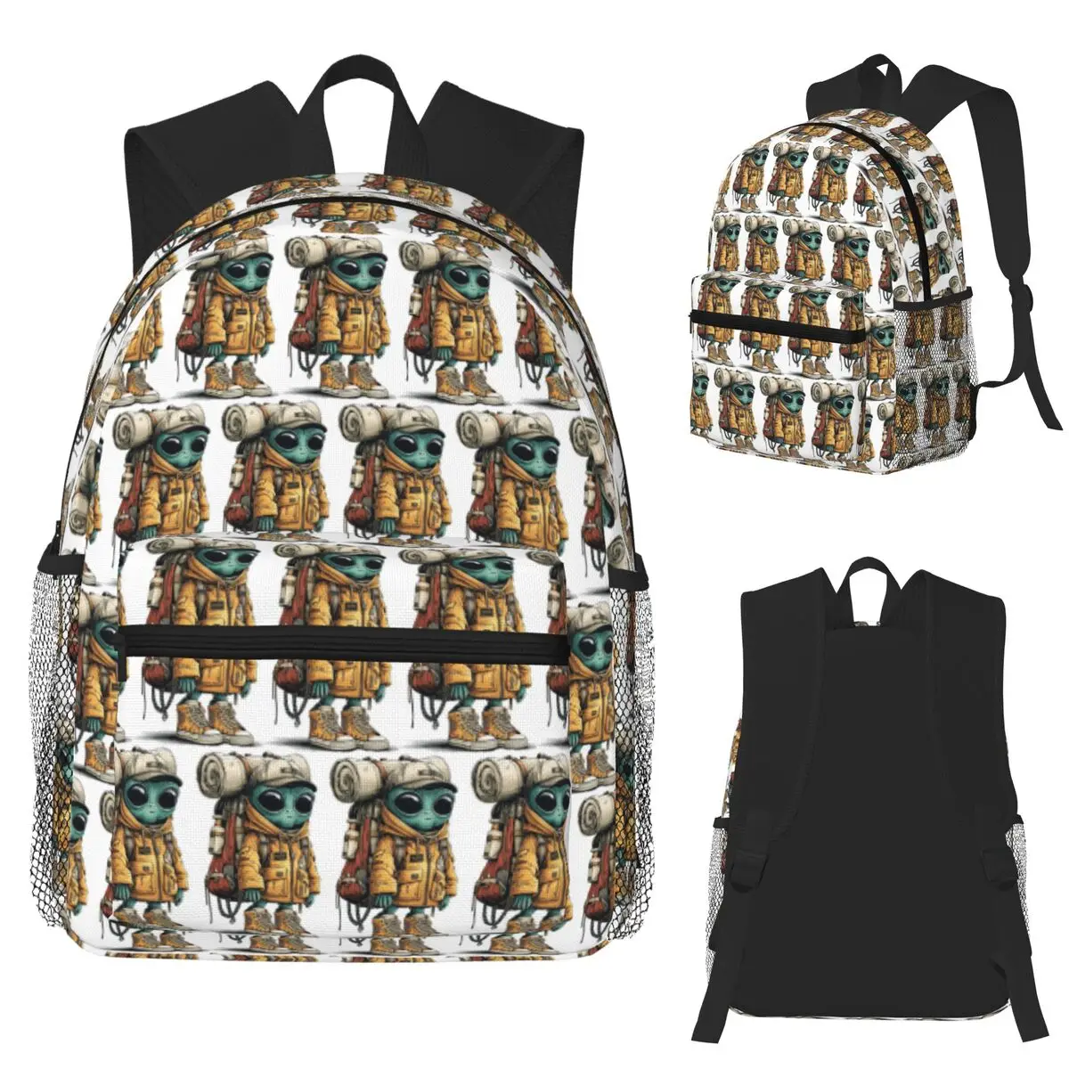 

Little Green Alien In Adventure Outfit Student Backpack School Bag Hiking Travel Daypack for Boys Girls Bookbag Shoulder Bags