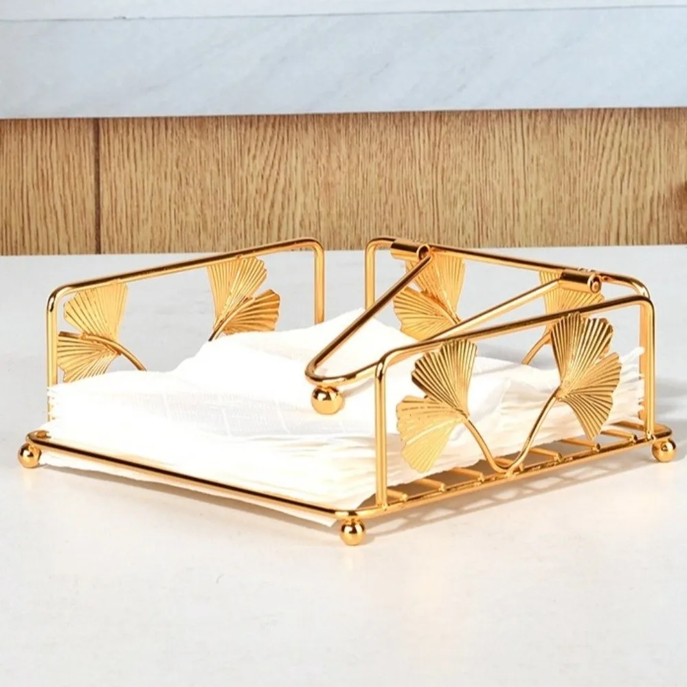 Sturdy Vintage Napkin Holder Hollow Out Ginkgo Pattern Napkin Tray Square Decorative Napkin Holder Desktop Placement view 5