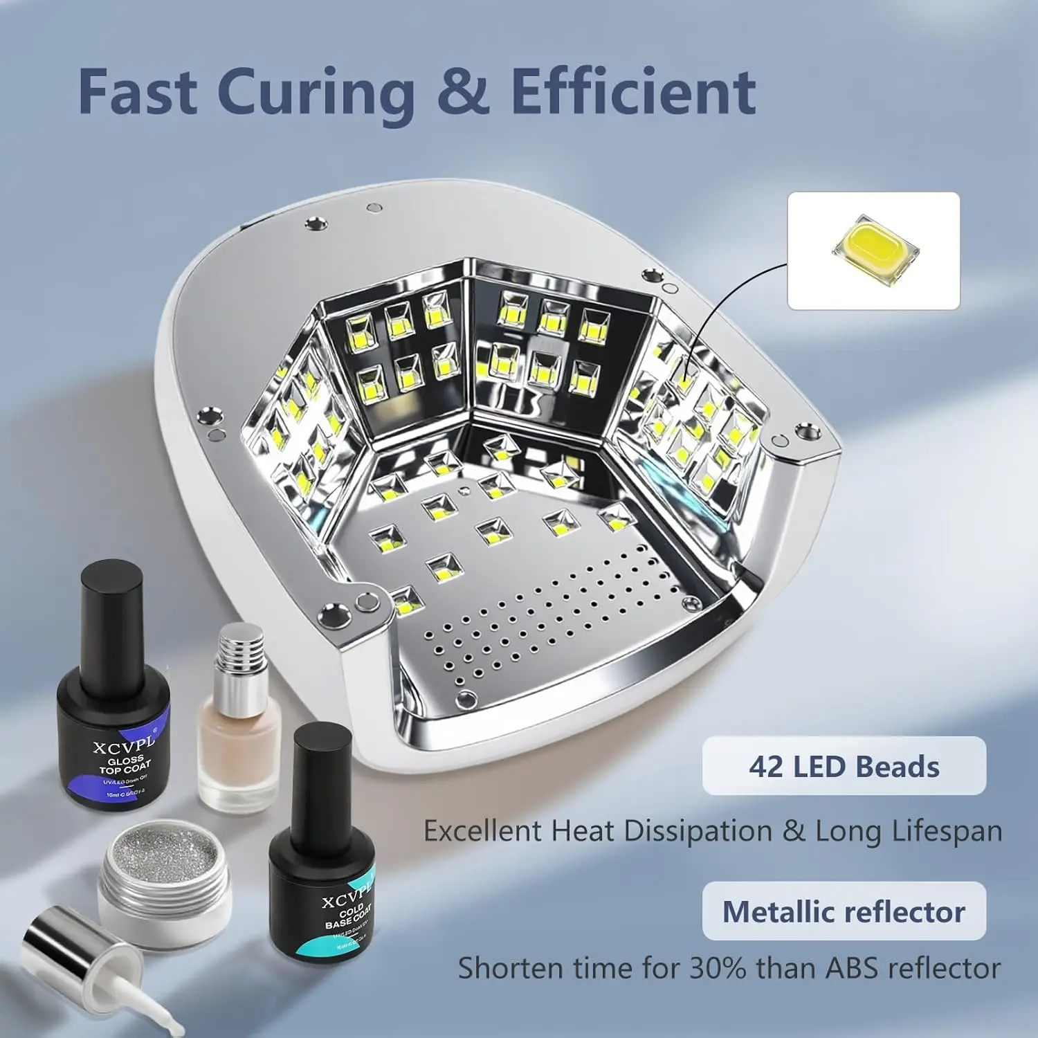 مصباح أظافر لاسلكي بقدرة 96 وات - مصباح UV/LED سريع المعالجة، قابل لإعادة الشحن بقدرة 15600 مللي أمبير في الساعة، مستشعر ذكي، قاعدة معدنية (إطار فضي) #5