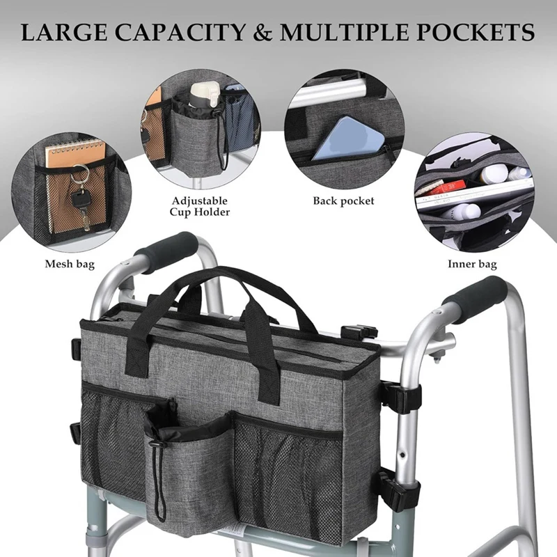 Foldable Walker Accessories With Cup Holder & Organizer Pouch