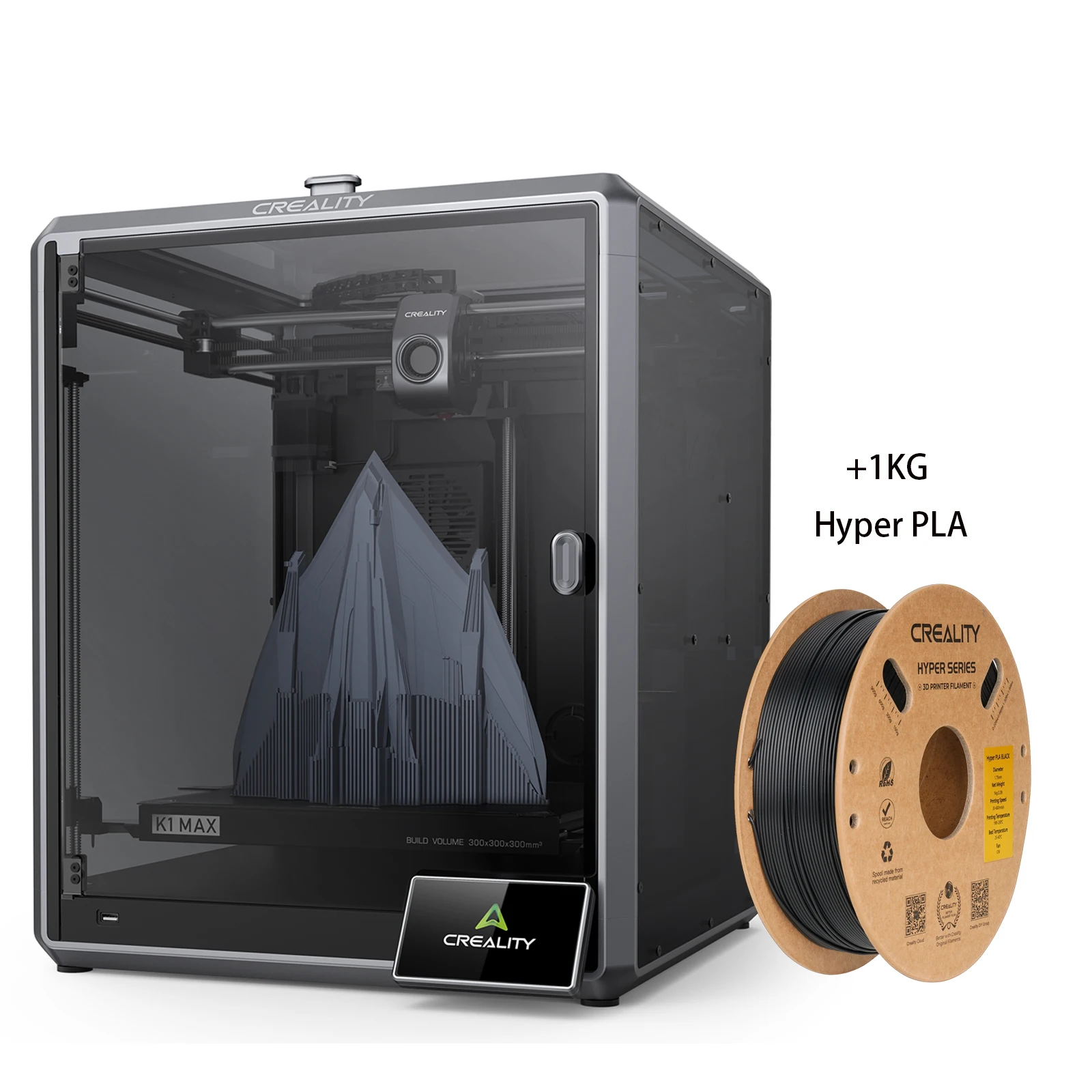 Creality Official 2025 K1 Max 3D Printer with 2.2LB Hyper PLA Filament - 600mm/S High-Speed with Auto Leveling, Dual Cooling & AI - Large 11.8X11.8X11.8in Print Size - Ideal for School Supplies And More