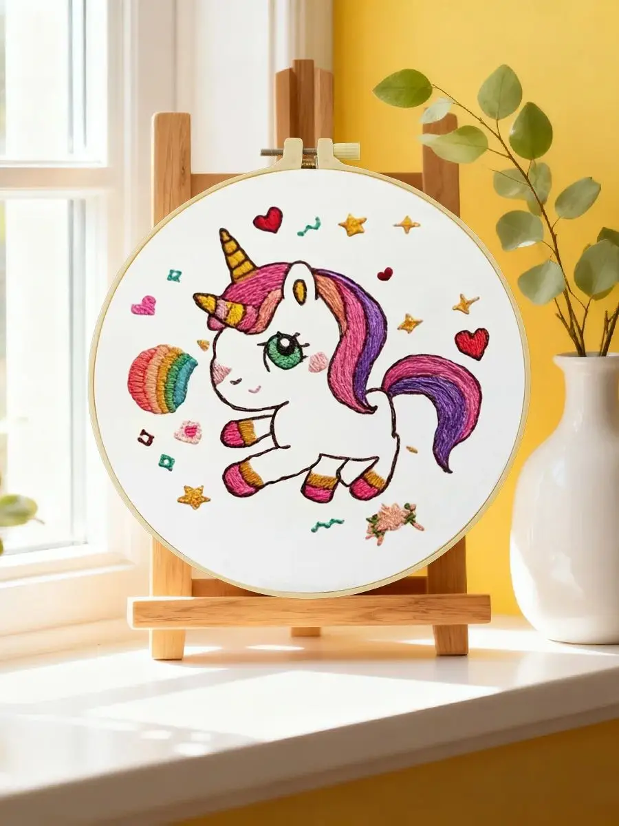 1 Stück 20X20CM/15X15CM 7,87/6,3 Zoll Regenbogen-Pferd Stickerei Starter-Kit DIY-Kit DIY-Stickerei-Set Handarbeiten Nadelkunst – Detail 6