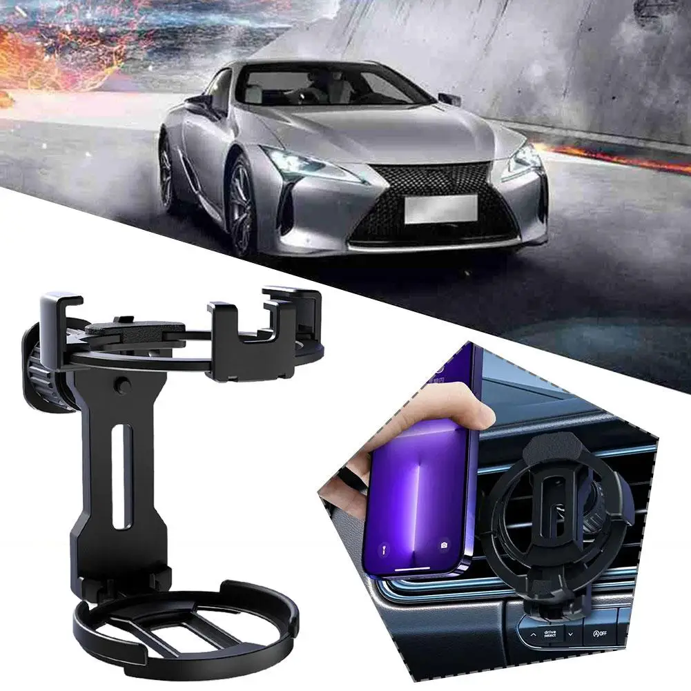 Multi-function 2 In 1 Car Mount 360 Degree Rotating Cup Holder For Car Drink Coffee Bottle Phone Holder Air Vent Outlet Sta V9A0