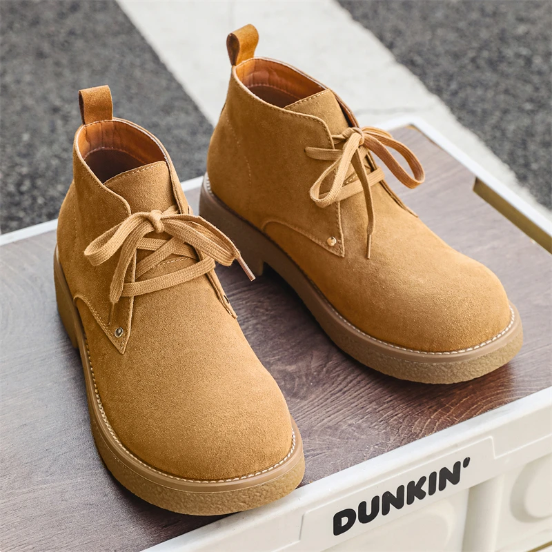 

2025 New Men's Big Yellow Boots Durable Anti - Skid Sole High - Top Chunky Sole Winter Fleece Lined British Work Boots Motorcycl