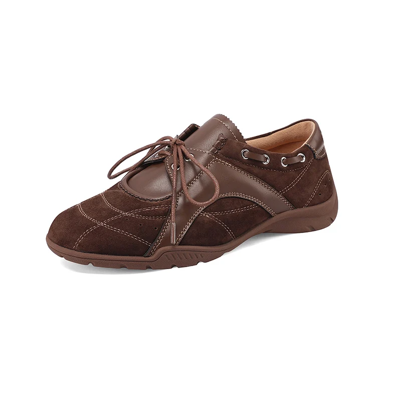 

Новые модные женские кроссовки 2026 года из замши в стиле пэчворк, на шнуровке, черные, красные, коричневые, на плоской подошве, большие размеры