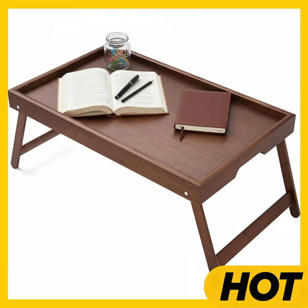 

Портативный многофункциональный бамбуковый столик для ноутбука с откидными ножками, поднос для закусок, табличка для завтрака в постели, для еды, работы, чтения, пикника