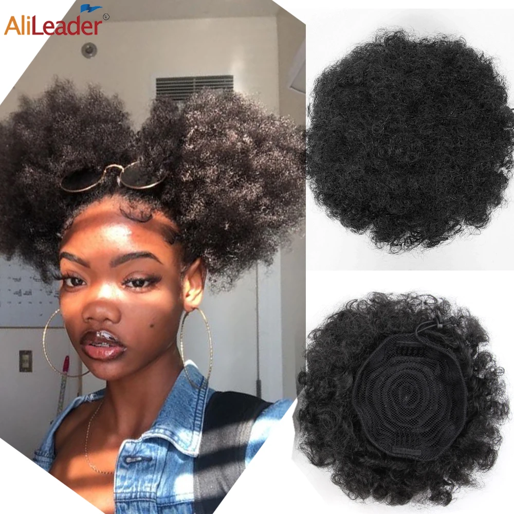 Pas cher Chignons Cheveux Chignons Afro Puff Queue De Cheval Cheveux Chignon Mode Extensions De Cheveux Africains Perruques Petits Pains Synthétique