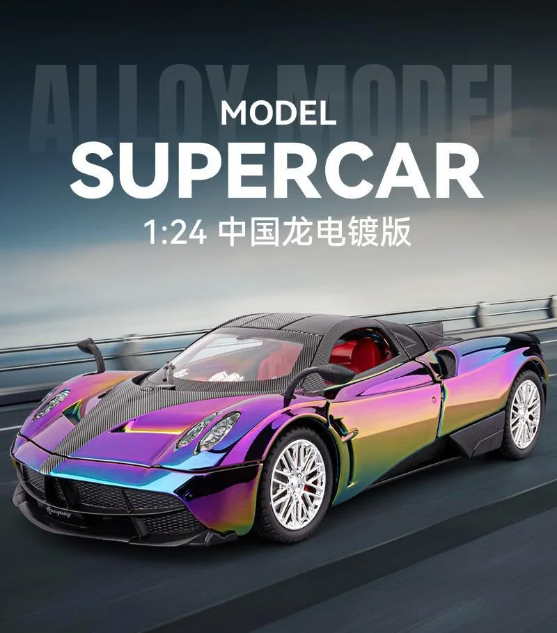 

1:24 Diecast Alloy Pagani Chinese Dragon Supercar Model with Sound Light Pull Back Ideal for Collectors & Kids