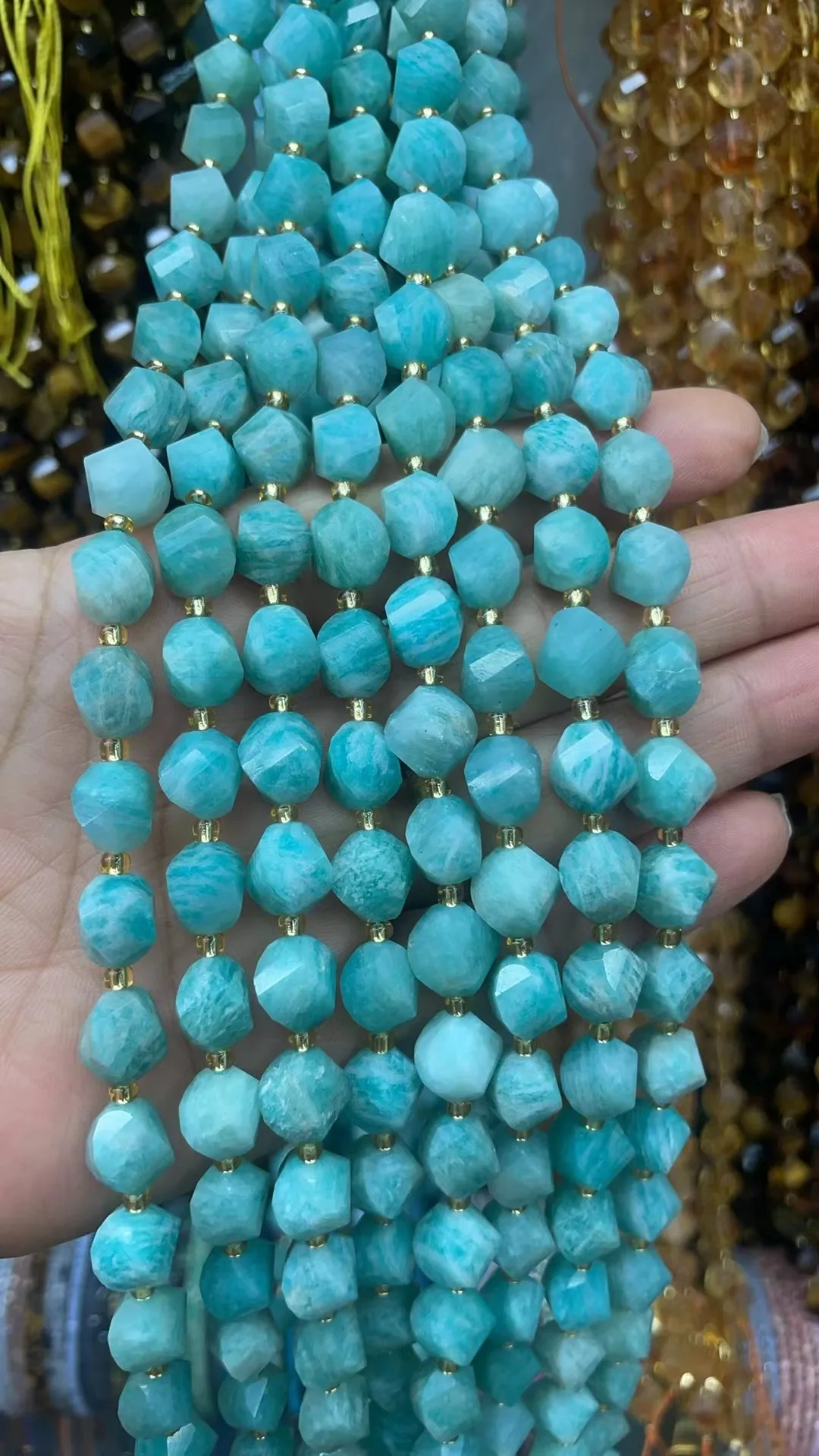 Wholesa Natural Amazonite Twist Beads Cut face 10x10mm 8x8mm Length Dagree 39cm10m 31Grain 8m35Grain