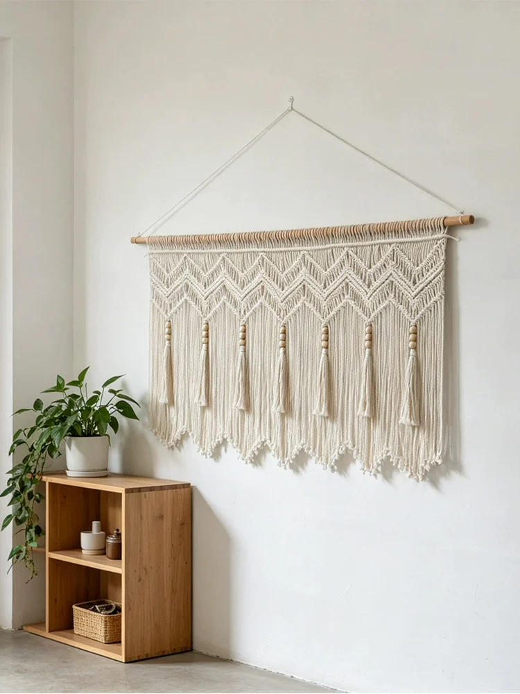 Handmade Tassel Wall Hanging Decorative Door Curtain Nordic Original Wood Style Living Room Sofa Background Entrance Hall