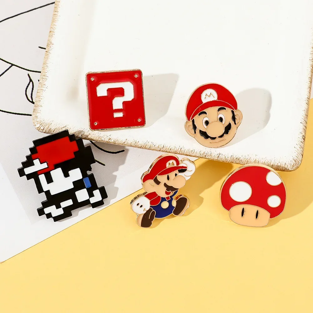 Super Mario Bros Anime Metal Brooch Badge Lapel Pin Action Figure Toy Accessor Question Mark Mushroom Cute Pin Kid Birthday Gift