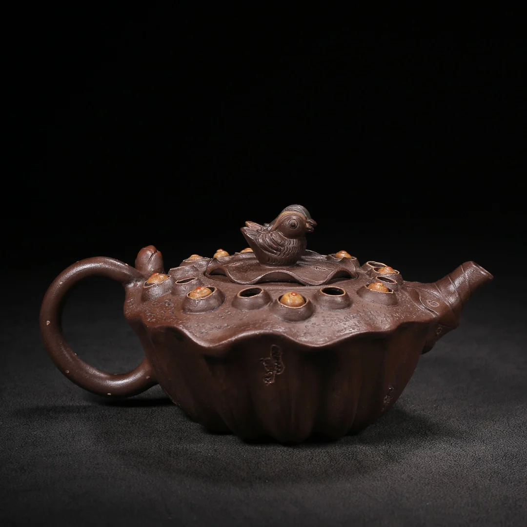 Old Qing Dynasty ZiSha Pottery Tea Pot,ducks playing in water shape, with Mark,best collection&  adornment, Free  shipping,