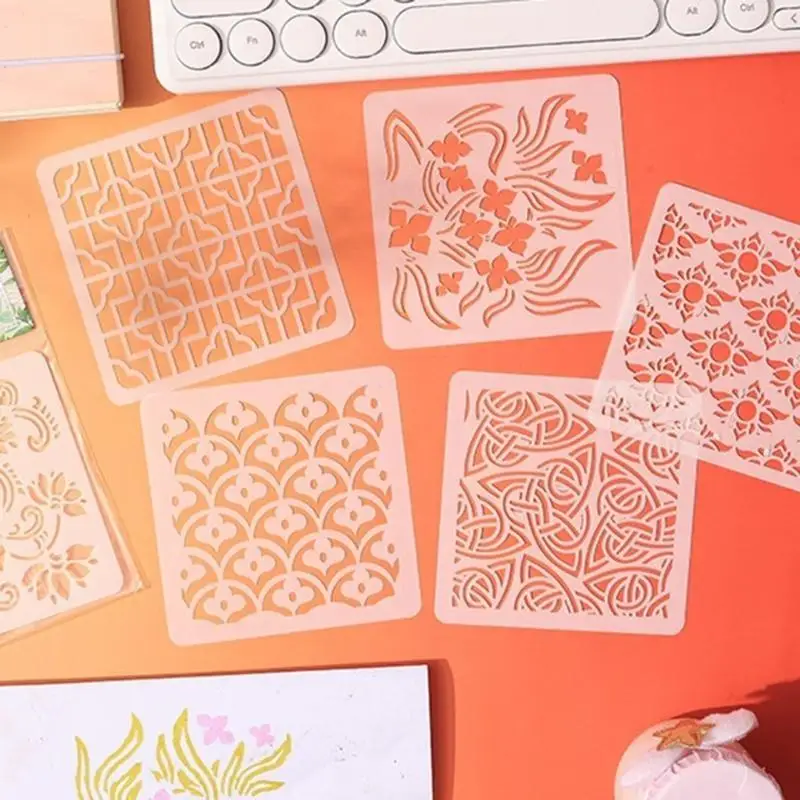 31BA 6 Pcs PET Drawing Templates Stencils Flowers Stencils Painting Stencils