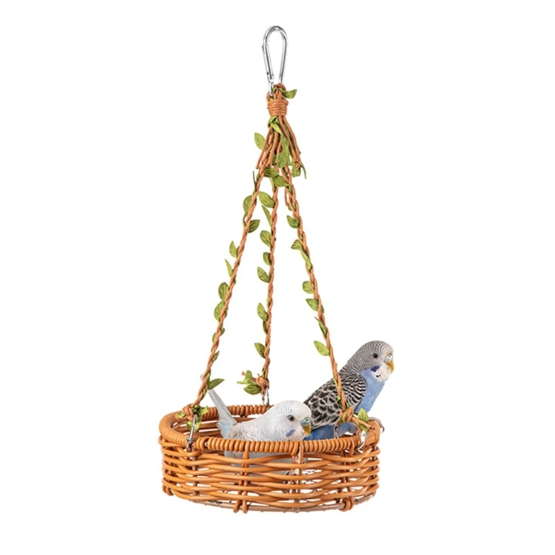 L43A Hanging Bird Hammock for Small Pet Birds, Round Plastic Cage Bed with Hook, Indoor Bird Basket Home for Regular Indoor Use