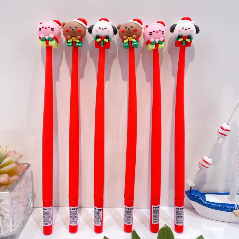 

24pcs/lot Kawaii Christmas Bear Dog Cat Gel Pen Cute 0.5mm Black Ink Neutral Pens Promotional Gift Office School Supplies