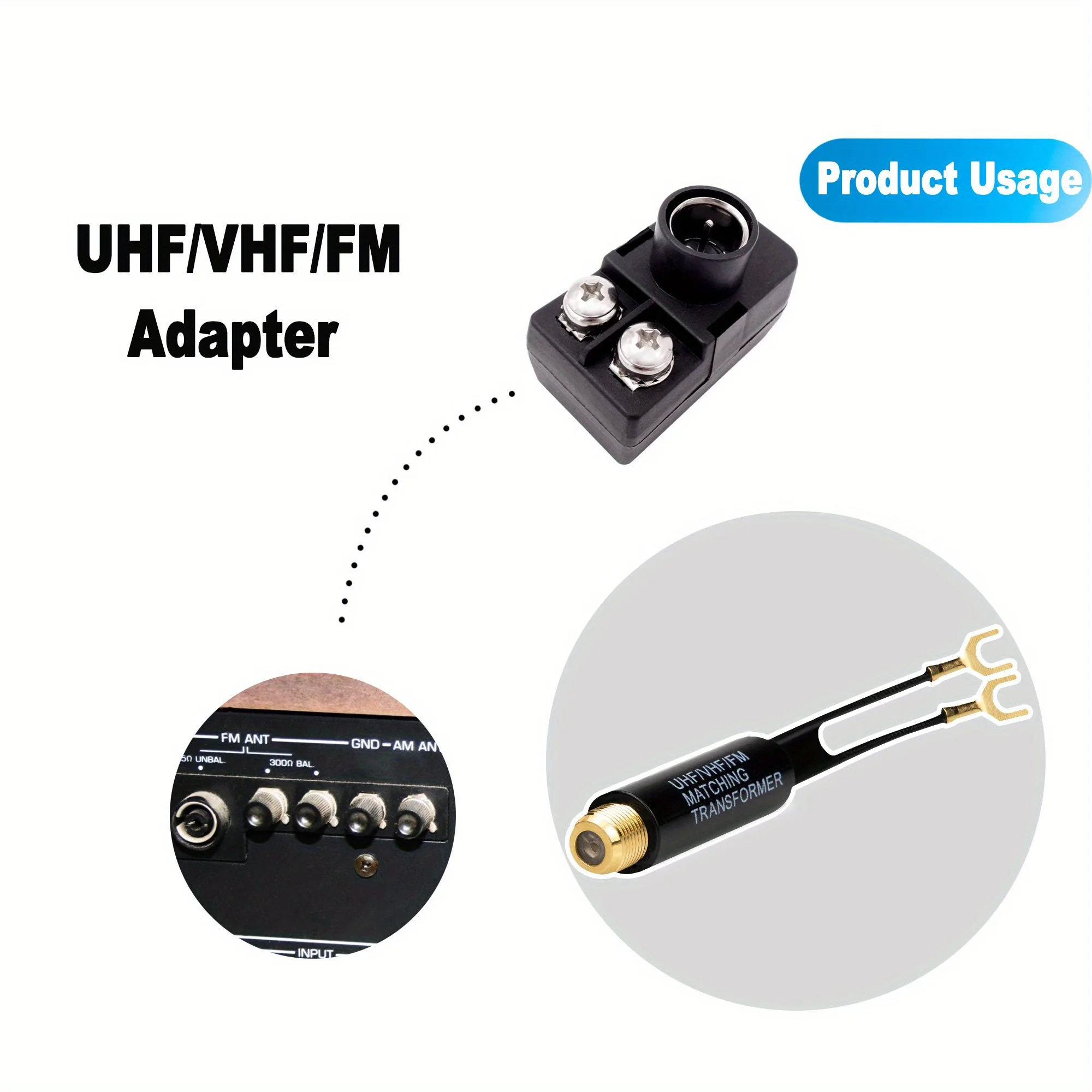 75Ohm to 300 Ohm UHF/VHF/FM Antenna Matching Transformer Converter Adapter with F Type Female Plug Coaxial Connector