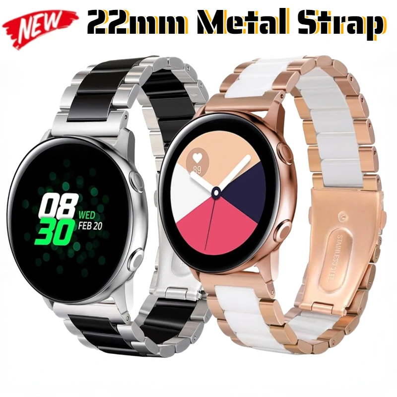 22mm Metal+Ceramic Strap for Samsung Galaxy Watch 3 46mm Huawei Watch 4/GT4 Bracelet Wristband for Amazfit GTR 47mm Belt Correa