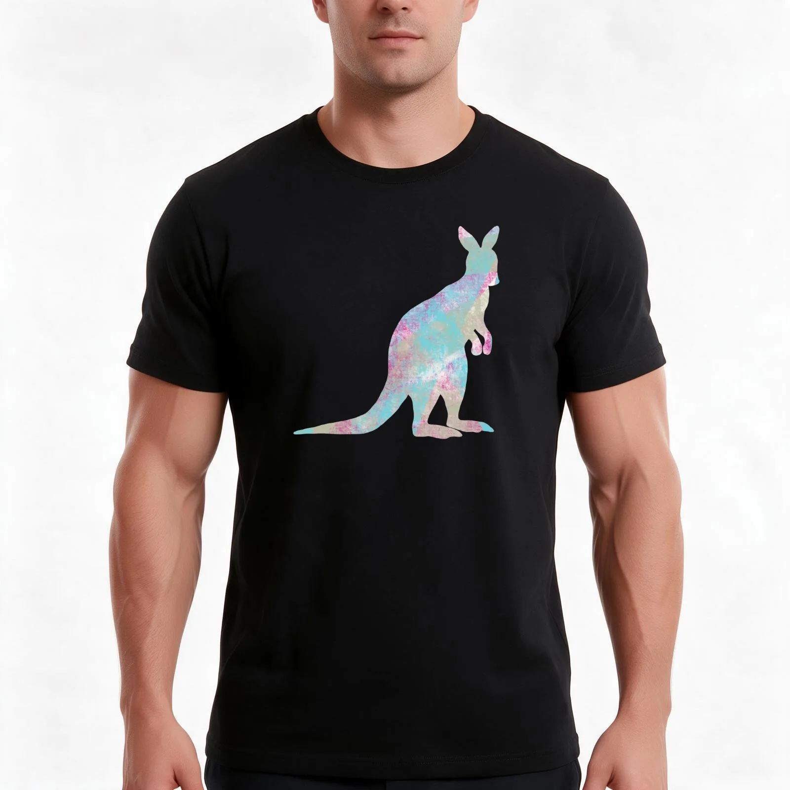 Colorful Kangaroo - painted pattern - Purple, teal, light brown T-Shirt, Summer Casual Cotton Tee, Oversized Streetwear Tops