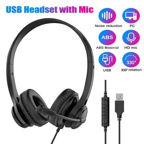 PC 비즈니스용 USB C타입 3.5mm 헤드셋, 마이크 포함, 회전식 마이크 포함, 콜센터용 노이즈 캔슬링