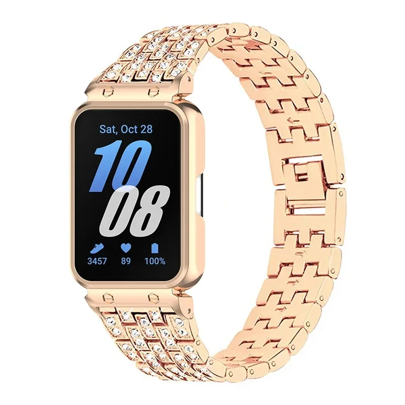 Strap Case Protector for Samsung Galaxy Fit 3 Diamond Watchband for Samsung Galaxy Fit 3 Metal Bracelet Protective Shell Cover