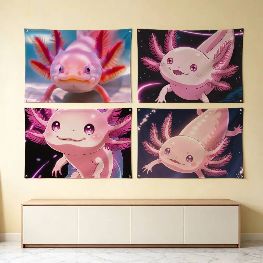 Cartoon Pink Axol-otl Ambystoma  Flags Wall Hanging Tapestry Outdoor Garage Room Decorative flag Background Blanket