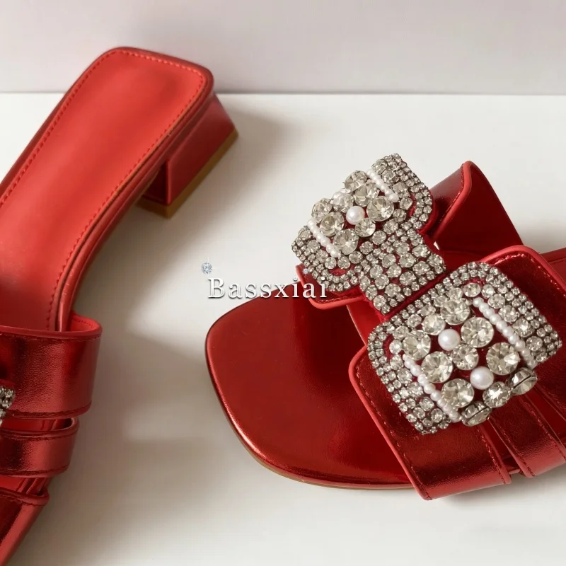Luxury Jeweled Crystal Butterfly-Knot Mules For Girls Concise Style Open Toe Slingbacks Slim Women Slippers Summer view 4