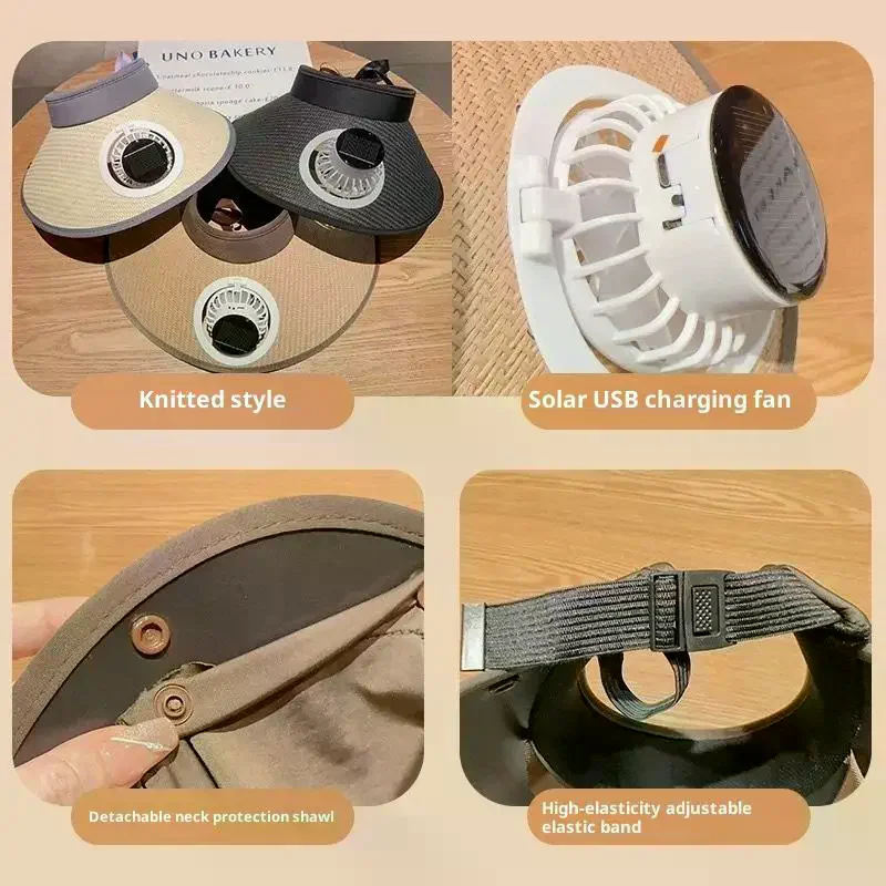 UV Protection Solar-powered Fan Hat Super Large Brim Adjustable Fishing Hat Lightweight With Shawl Sun Protection Hat