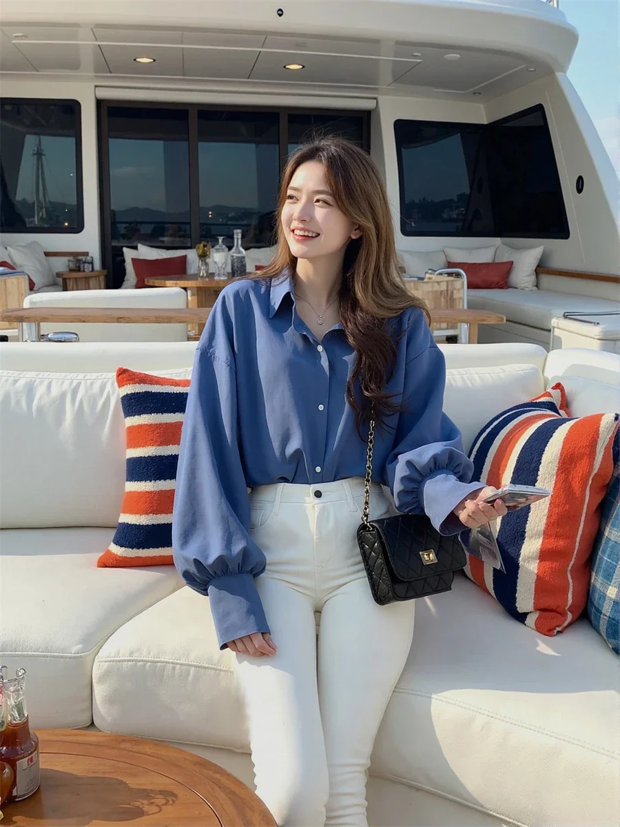 

Льняная женская блузка на пуговицах для прибрежной бабушки, летняя пикника, легкая женская блузка свободного кроя для повседневного отдыха