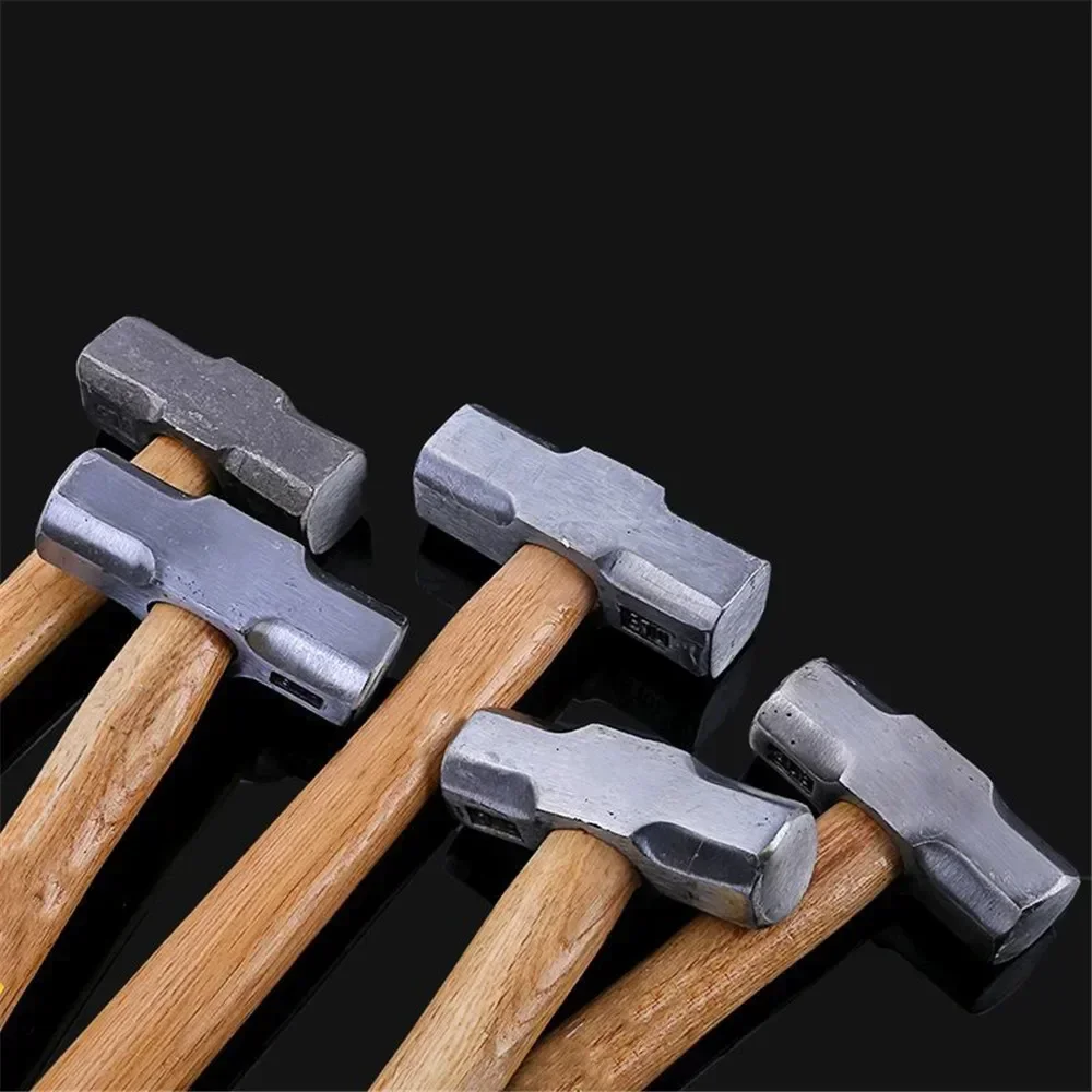 Wooden Handle Sledge Hammer Heavy Duty Square Head Big Masonry Wood Mallet Forged Steel Octagon Nail Hammer 4P 6P 8P