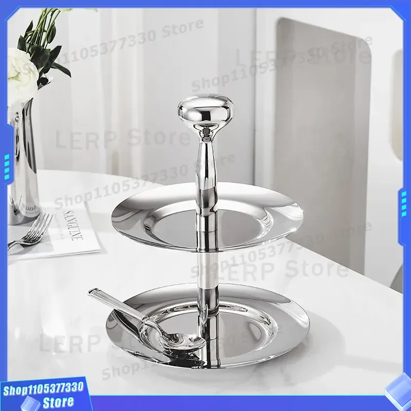 Nordic Stainless Steel Double Layer Fruit Plate Luxury Living Room Coffee Table Dessert Tray Creative Snack Rack High Sense