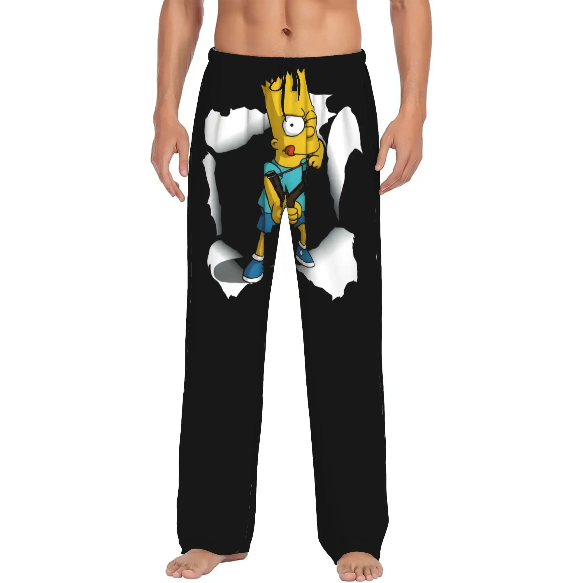 Custom S-Simpsonsed Anime Pajama Pants for Men Bart Homer Lisa Cartoon Sleepwear Lounge Sleep Bottoms Stretch with Pockets