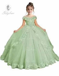 Wedding Lace Flower Girl Dress Fluffy Appliqués First Communion Birthday Wedding Kids Girls Pageant Evening Children's