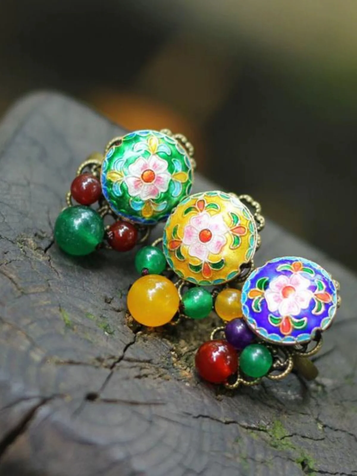 

Регулируемое тайское синее кольцо Ele для женщин с цветочным агатовым узором, в этническом стиле, модное, винтажное, с декором в дворцовом стиле