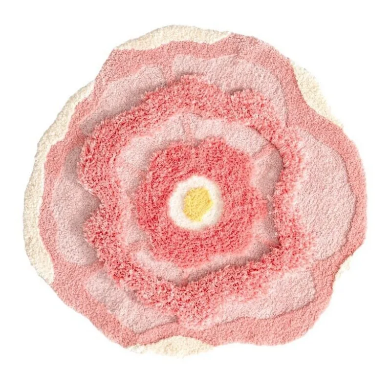 Pink flower special-shaped carpet, high-end atmosphere, thickened living room floor mat, creative flocking bedside blanket